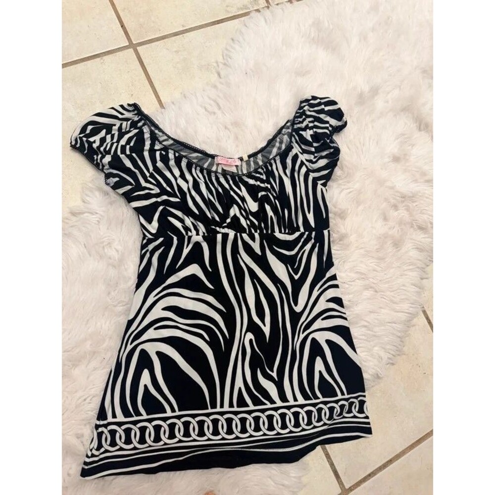 Vintage Y2K Halo Zebra Print Babydoll Top - Size S